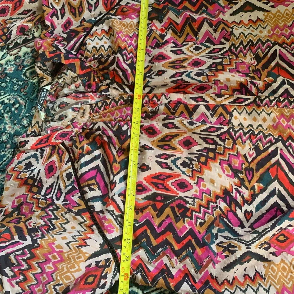 ZARA Boho Tunic Dress L Ikat Tribal Print Long Sleeve Button Cuff - Picture 14 of 15